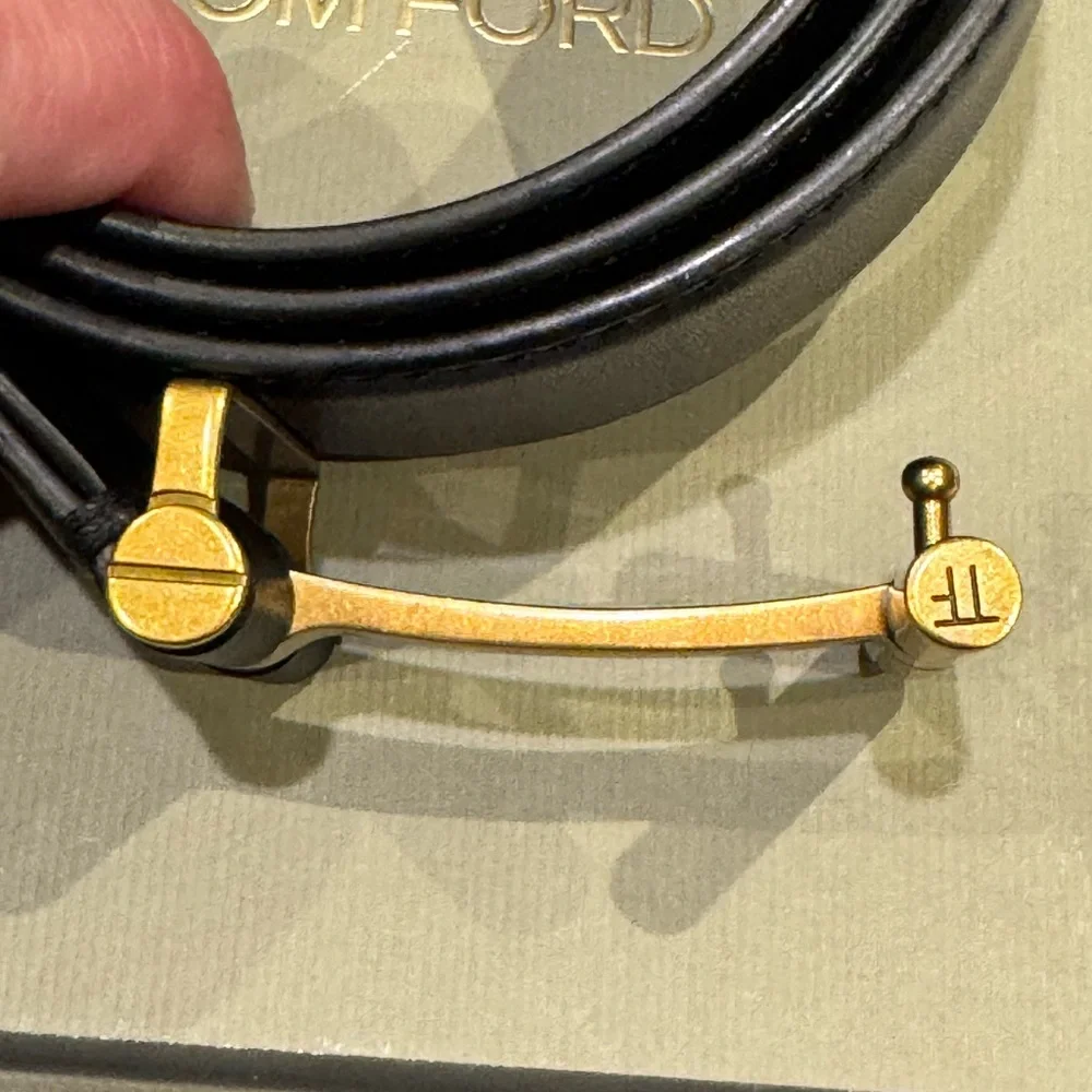 Tom Ford Black Leather Belt with Gold Buckle - Picture 3 of 6